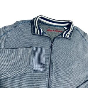 Robert Graham Full Zip Cotton Knit Sweater Cardigan Men's XL Blue Striped